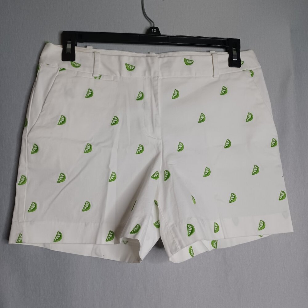 Talbots Shorts Women's 10 White/Green Lime Cuts Mid Rise Vacation Beach Resort